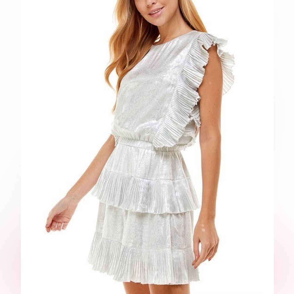 NWOT TCEC Metallic Silver Ruffle Dress 🪩
